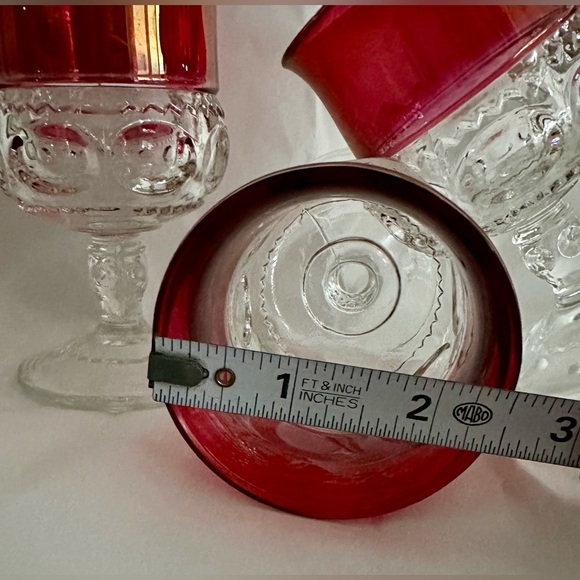 MCM Ruby Red Indiana Flashed Glass Thumbprint 4oz Drink ware (3) Cordial Glass - Picture 5 of 7